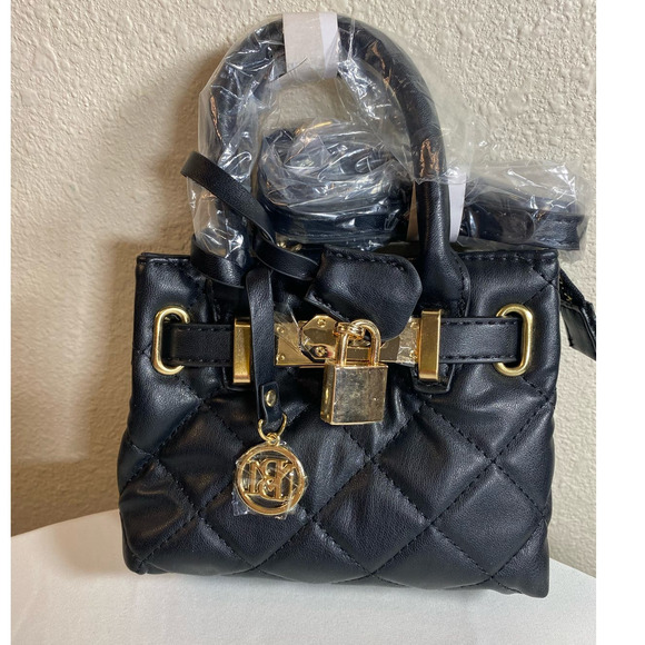 NWT Badley Mishka mini diamond quilted tote with front Lock gold trim - Picture 1 of 3